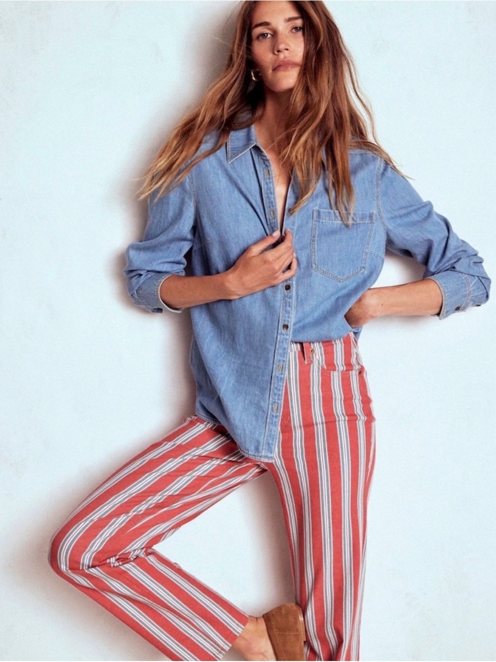 Size 28P Boden Red blue and white Striped Straight-Leg Jeans